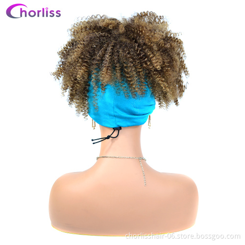 Wholesale Blonde Ombre Blue Scarf Heat Resistant Cheap Short Ombre Curly Turban wigs Synthetic Headband Hair Wigs For Women